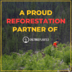 Image of a dense forest with a person in a red shirt walking among greenery in the foreground. Overlaid text reads, “A Proud Reforestation Partner Of One Tree Planted”, with the One Tree Planted logo featuring a tree in a circle. RFS Fleet Services a proud reforestation partner Of One Tree Planted.