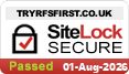 A badge displaying “TRYRFSFIRST.CO.UK” at the top, a lock icon with a check mark, and the text “SiteLock Secure”. A green Passed label is at the bottom left, and the date “01-Aug-2026” is shown at the bottom right. This ensures your interaction with RFS Fleet Services remains protected.