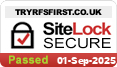 A badge displaying “TRYRFSFIRST.CO.UK” at the top, a lock icon with a check mark, and the text “SiteLock Secure”. A green Passed label is at the bottom left, and the date “01-Sep-2025” is shown at the bottom right. This ensures your interaction with RFS Fleet Services remains protected.