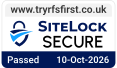 A badge displaying “www.tryrfsfirst.co.uk” at the top, a lock icon with a check mark to the right, and the text “SiteLock SECURE”. A blue Passed label is at the bottom left, and the date “10-Oct-2026” is shown at the bottom right. This ensures your interaction with RFS Fleet Services remains protected.