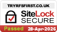 A badge displaying “TRYRFSFIRST.CO.UK” at the top, a lock icon with a check mark, and the text “SiteLock Secure”. A green Passed label is at the bottom left, and the date “28-Apr-2026” is shown at the bottom right. This ensures your interaction with RFS Fleet Services remains protected.